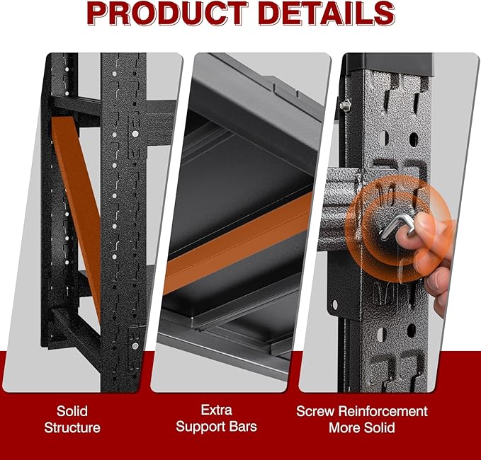 8000LBS Metal Steel Storage Shelves - 68" W Black 4 Tier Heavy Duty Rack Commercial Industrial Shelving with Adjustable Shelf for Basement Garage Warehouse - 68" W x 24" D x 63.4" H-VerdiqueGarden