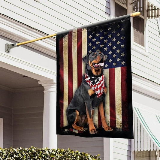 Flags-Rottweiler American Flag, House Flag (29.5" x 39.5")-USA House Garden Flags Premium Polyester-Decorative Outdoor Flags-VerdiqueGarden