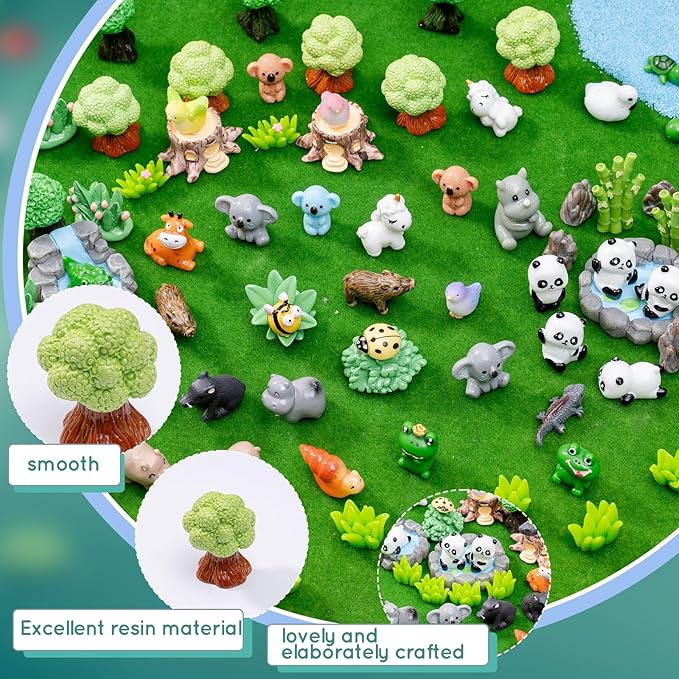 Miniature Small Animal Figurines, 80pcs of Mini Resin Animals, Forest Decoration Ornaments, Miniature Landscape Ornament Sets, Fairy Garden and Dollhouse Accessories-VerdiqueGarden
