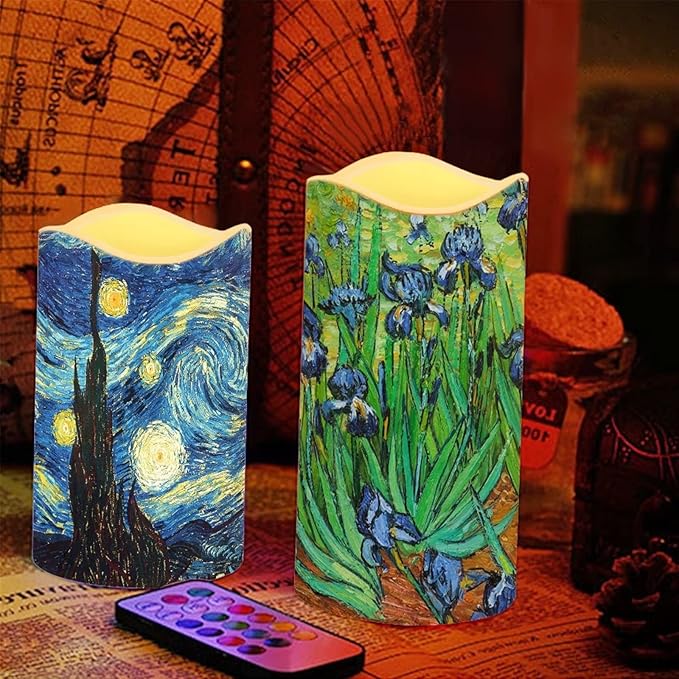 Ystardream Oil Painting Flameless Candles Plastic Moving Flickering LED Candles with Remote Color Changing & Timer,4 Packs-VerdiqueGarden