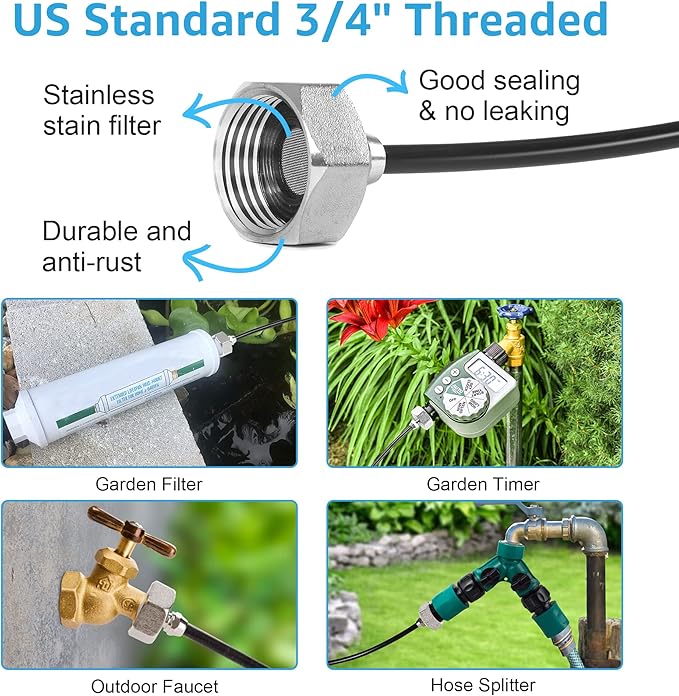 Bonviee Misters for Outside Patio - 59FT Misting Cooling System with 20 Brass Nozzles and 3/4" Adapter, 18M DIY Outdoor Misters Kit for Garden, Greenhouse, and Patio Cooling-VerdiqueGarden