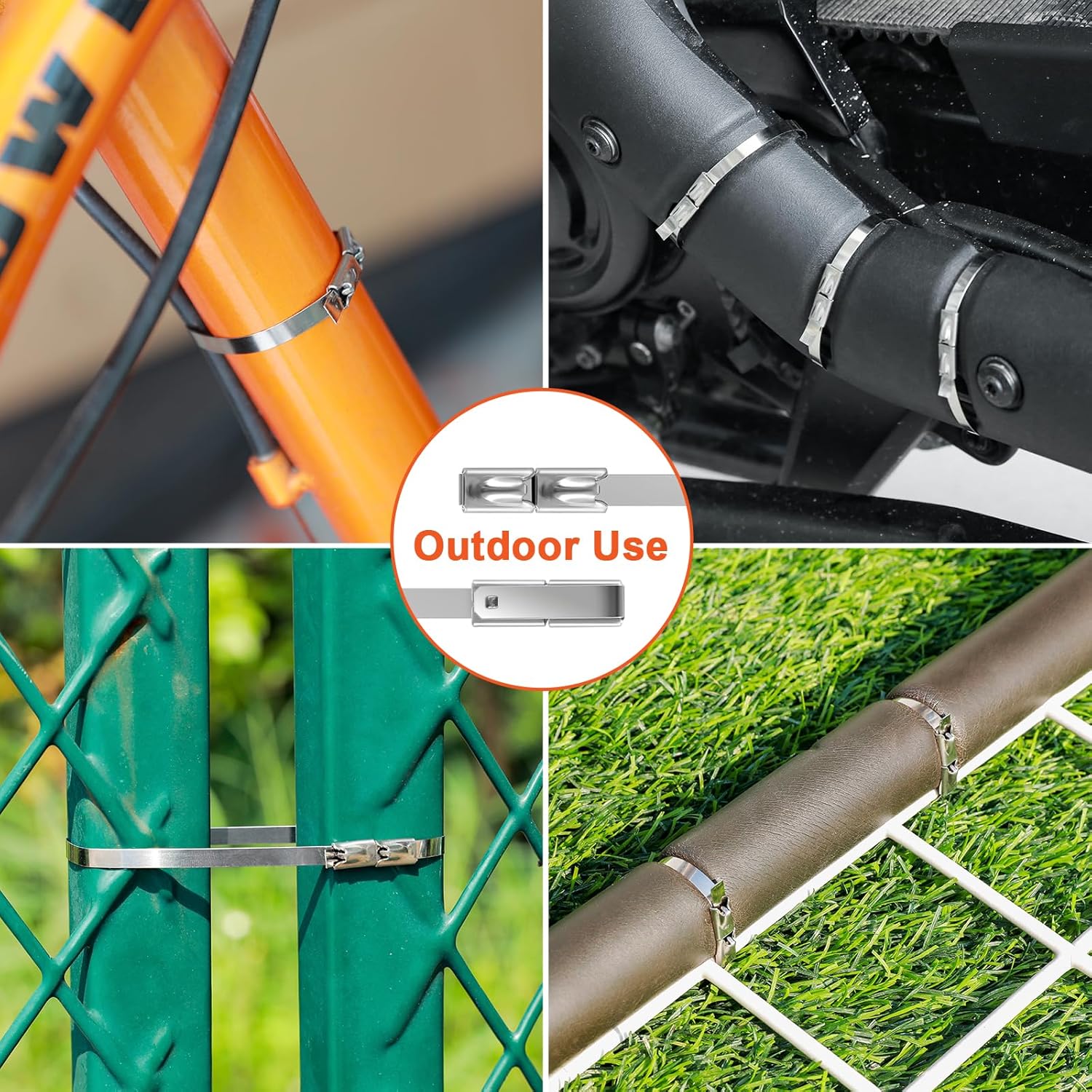 Metal Zip Ties (200PCS 11.8 Inch), 304 Stainless Steel, 300 LBS Heavy Duty Double Headed Self-locking Multi-Purpose Cable Ties for Exhaust Wrap, Chain Link Fence Parts, Machinery, Cables, Farms, Roofs-VerdiqueGarden