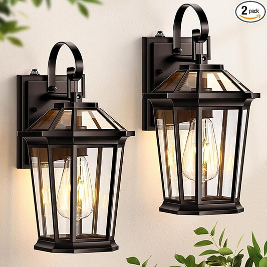 VIANIS 2-Pack Oil Rubbed Bronze Outdoor Lights Wall Mount, Dusk to Dawn Wall Lights for House Outside, Aluminium Modern Porch Lights Sconce, Exterior Wall Lantern Fixture with Waterproof, Anti-Rust-VerdiqueGarden