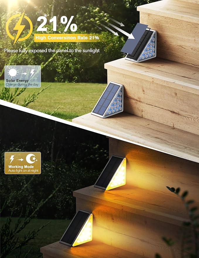 LED Solar Step Lights Waterproof Outdoor Stair Lights, Solar Deck Lights Outdoor Decor IP67 Solar Decoration Lights for Yard, Patio, Garden, Walkways, Front Door, Pathway, Driveway, Porch 6 Pack-VerdiqueGarden