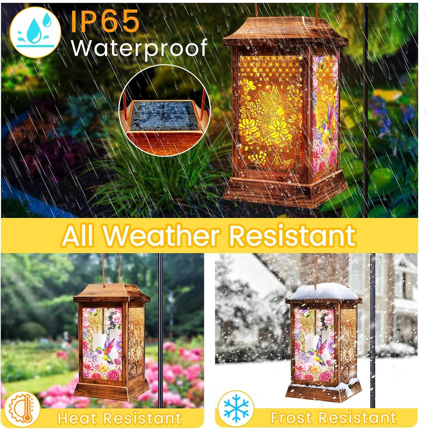 Hummingbird Solar Lanterns Outdoor Hanging Lanterns, Metal Glass Garden Decor Solar Lights, Gifts for Women Mom Birthday Grandma Mothers Day, Waterproof Decorative Lantern for Outside Patio Yard-VerdiqueGarden