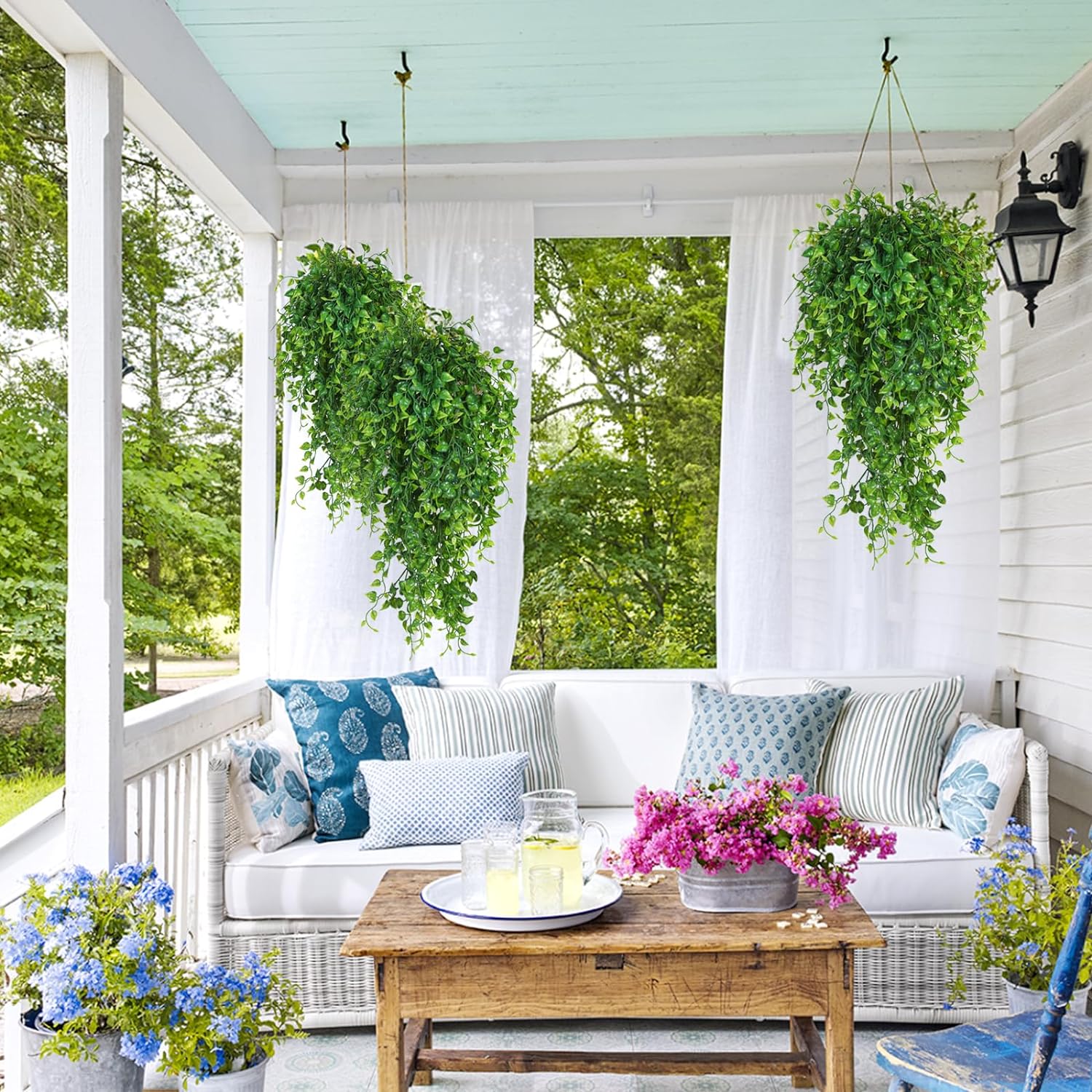 RECUTMS Artificial Hanging Plants 4pcs 33Inch Fake Wall Plant Faux Eucalyptus Leaves Ivy Swag UV Resistant Plastic Greenery Indoor Outdoor Home Garden Wedding Jungle Party Patio Office Shelf Decor-VerdiqueGarden