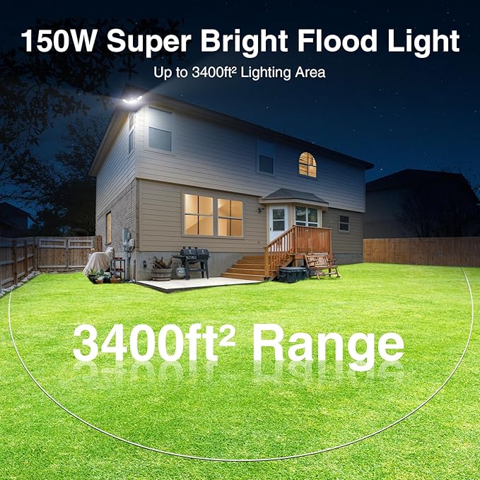 150W Motion Sensor Lights Outdoor for Outside, 15000LM LED Flood Lights Outdoor wired Dusk to Dawn, Exterior Security Floodlight Fixture Waterproof IP65, Outdoor Lighting for House, Garage 2 Pack-VerdiqueGarden