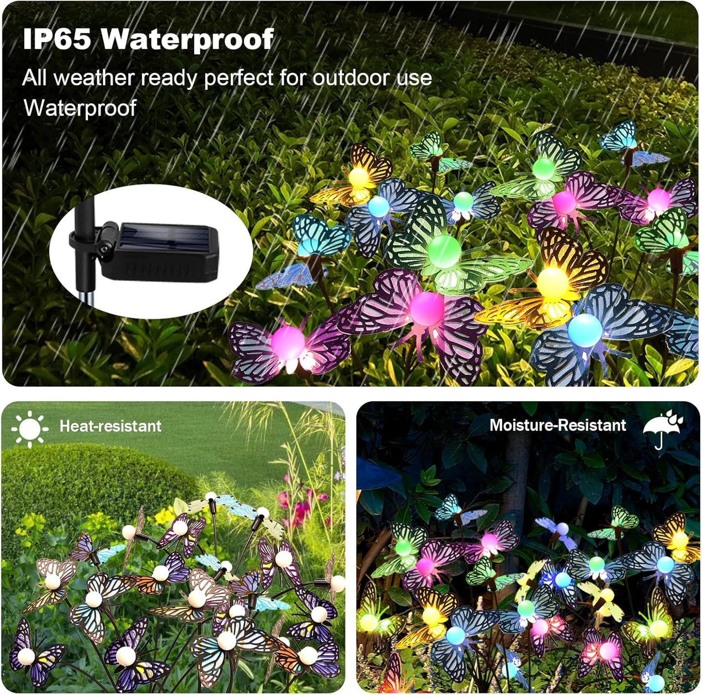 Solar Garden Butterfly Lights, 6 Pack 48 LED Solar Swaying Lights, 7 Color Changing Waterproof Firefly Light Outdoor Fairy Light for Garden Patio Yard Pathway Flower Bed Decoration-VerdiqueGarden