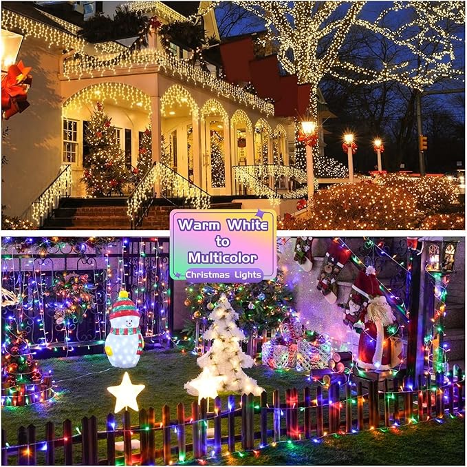 JMEXSUSS 200 LED Christmas String Lights Outdoor Waterproof, 66ft Color Changing String Lights Plug in, Warm White & Multicolor Christmas Lights for Trees Yard Wedding Xmas Party-VerdiqueGarden