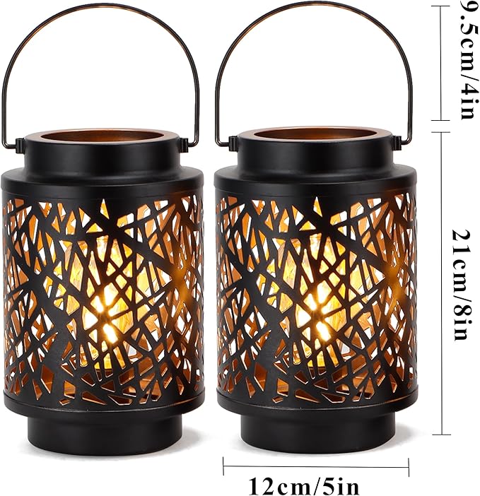 JHY DESIGN Set of 2 LED Battery Operated Table Lamp 8“H Cordless Lamp Light with 6-Hours Timer Metal Black Battery Lamp for Patio Garden Indoor Outdoor Party Events(Hollow Branch)-VerdiqueGarden