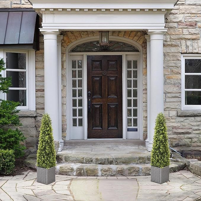 48 Inch Artificial Boxwood Outdoor Topiary Tree Set of 2, 4FT Potted Boxwood Tree Cone Topiary Artificial Plant Shrub for Front Porch Home Office Decor…-VerdiqueGarden