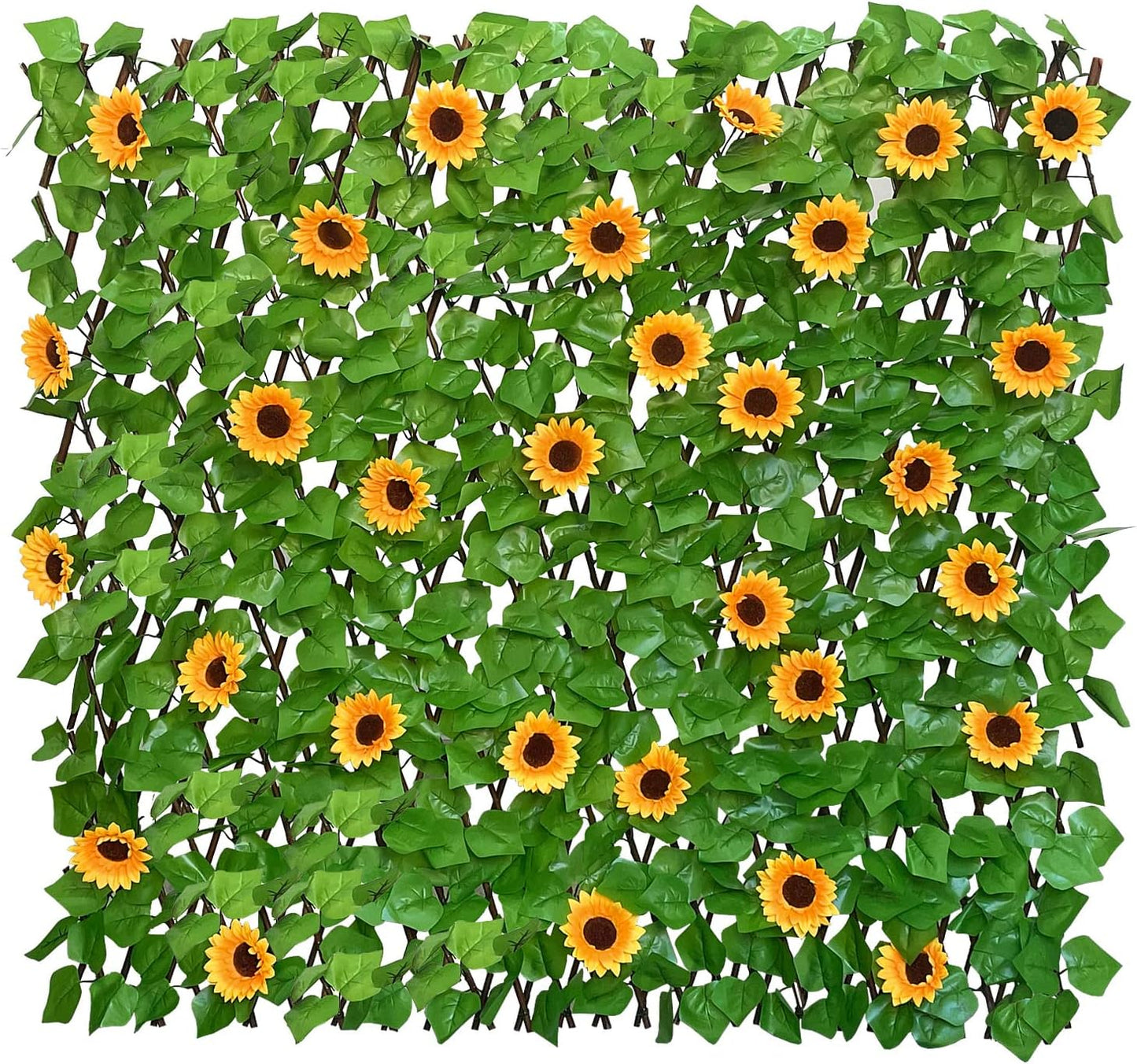 Expandable Fence Privacy Screen for Balcony Patio Outdoor,Decorative Faux Ivy Fencing Panel,Artificial Hedges (Single Sided Leaves) (1, Sunflowers)-VerdiqueGarden