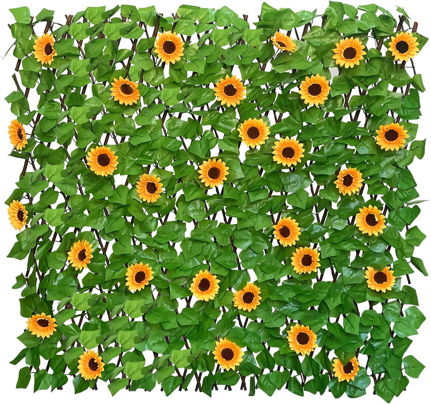 Expandable Fence Privacy Screen for Balcony Patio Outdoor,Decorative Faux Ivy Fencing Panel,Artificial Hedges (Single Sided Leaves) (2, Sunflowers)-VerdiqueGarden