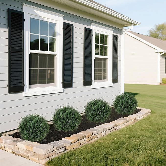 Artificial Cedar Topiary Ball Trees with Ground Spike, 24.6 inche Tall UV-Resistant Fake Outdoor Plants Evergreen Shrubs, Realistic Faux Pine Bushes for Front Porch Home Patio Garden, Set of 4-VerdiqueGarden