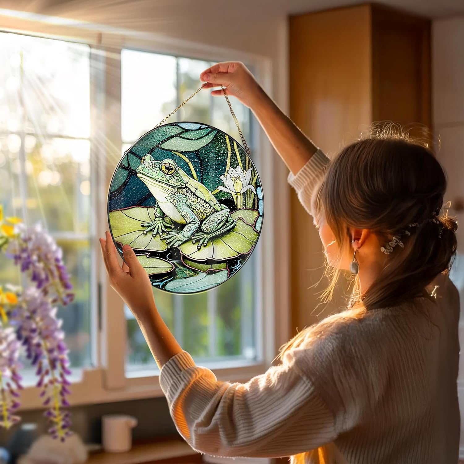 Stained Glass Window Hanging, Stained Glass Suncatcher, Frog Sun Catcher, Window Hanging Decor, Frog Lover Gift, Gifts for Fathers Day or Mathers Day, Christmas or Birthday Gift, Gifts for Friend-VerdiqueGarden