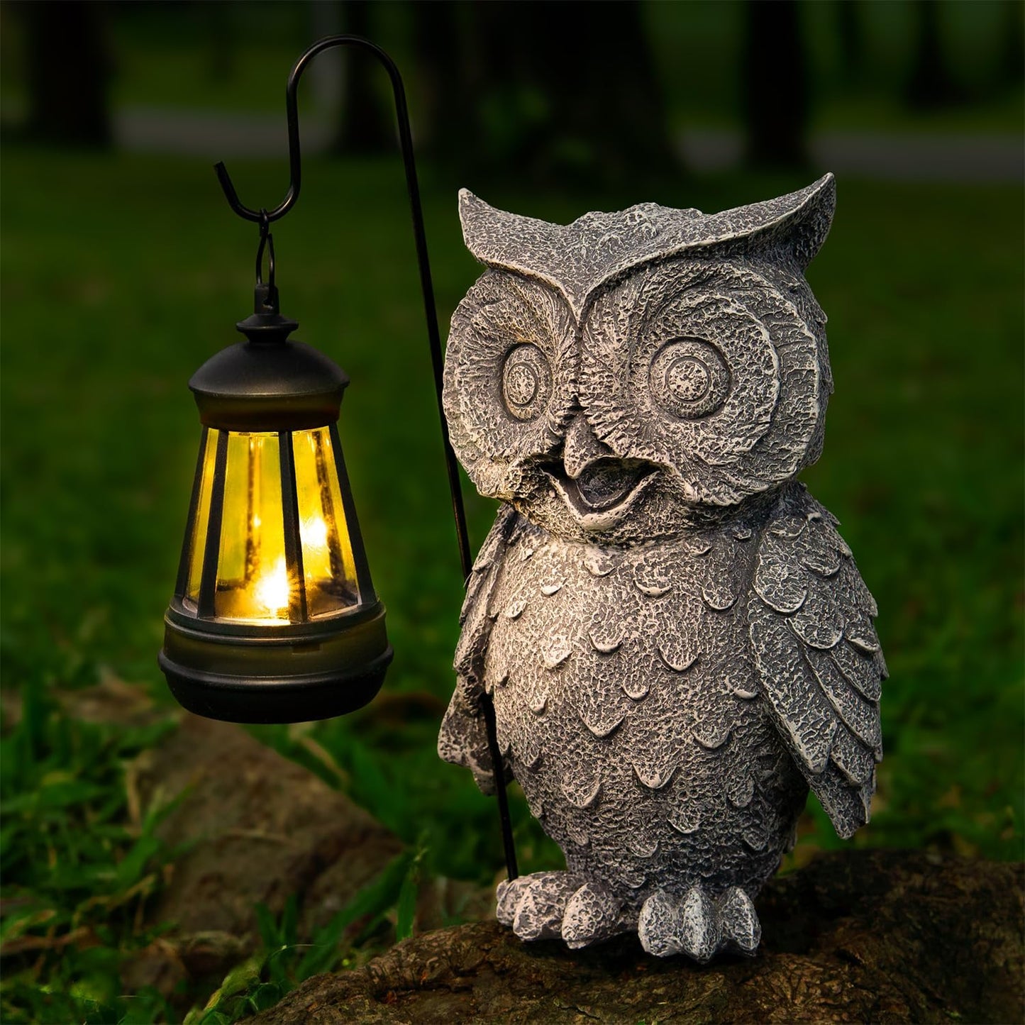 Owl Solar Garden Outdoor Statues, Resin Owl Figurine Decorations with Solar Lights Lantern for Patio, Balcony, Home, Yard Art, Lawn Ornaments, Porch, Garden Gifts for Grandma Mom Women-VerdiqueGarden