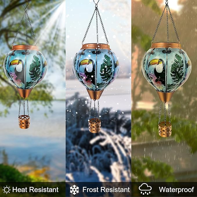 Hot Air Balloon Solar Lantern Waterproof Hanging Light with Flickering Flame for Decorative Garden Patio and Yard Decor-VerdiqueGarden