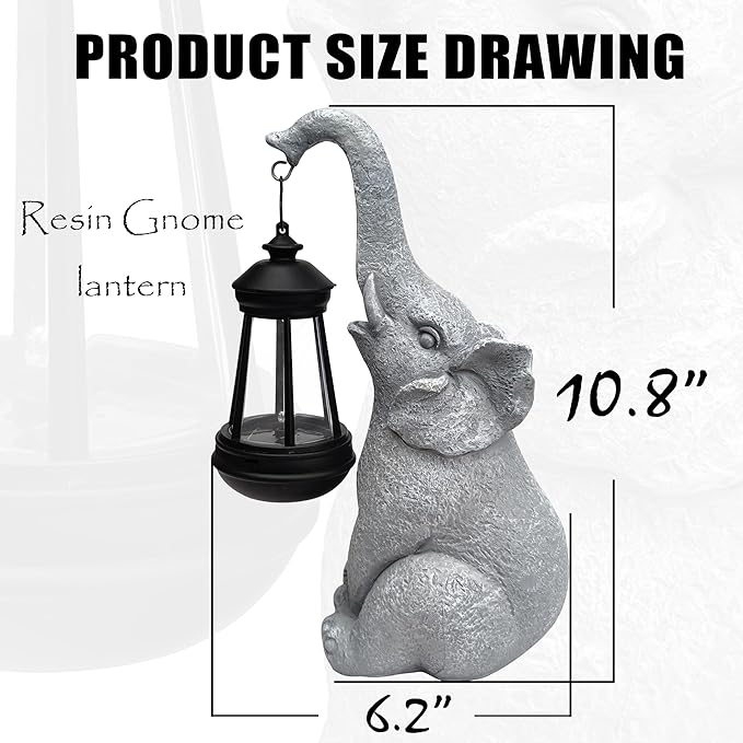 Elephant Solar Garden Statues,Resin Elephant Figurine Decorations with Solar Lights Lantern, Outdoor Elephant Decor Art for Lawn,Yard, Unique Housewarming Gift for Garden Home, VY-0617-VerdiqueGarden