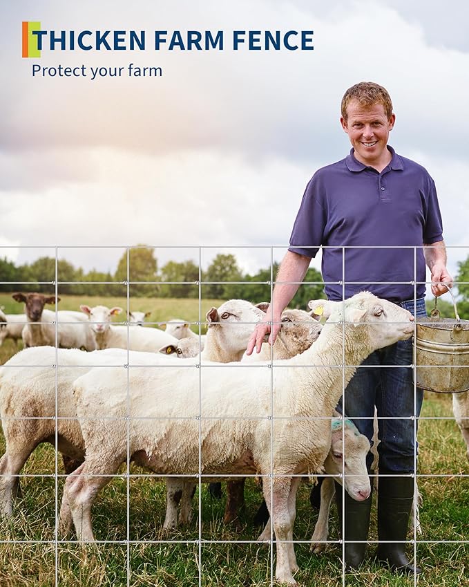 9GA Thickened Heavy Duty Cattle Farm Fence, 4ft x 164ft Galvanized Goat Deer Fence, Heavy Zinc Coating Hog Wire Fencing for Farm Livestock Animals Protection-VerdiqueGarden