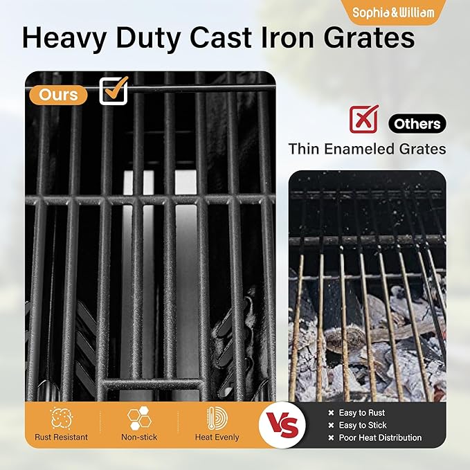 Sophia & William 6-Burner Propane Gas BBQ Grill with Side Burner & Porcelain-Enameled Cast Iron Grates, Gas Grill Griddle Combo for Outdoor Cooking, Barbecue Events, 740 SQ.IN. Cooking Area, Black-VerdiqueGarden