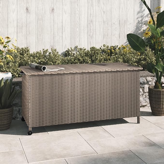 Grand patio 108 Gallon Deck Storage Box Indoor Outdoor Wicker Bin for Patio Furniture Cushions Garden Tools Pool Accessories, Greige-VerdiqueGarden