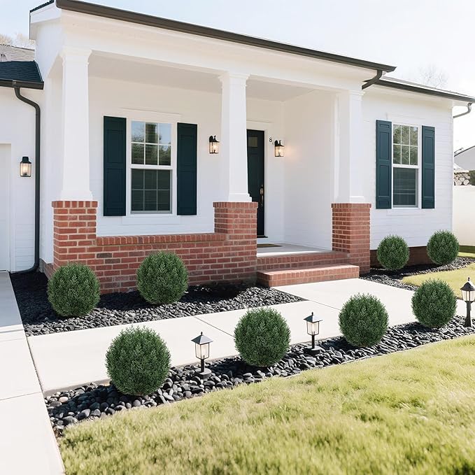 Artificial Cedar Topiary Ball Trees with Ground Spike Set of 2, 24.6 inch UV-Resistant Faux Shrubs for Indoor/Outdoor Decor – Fake Cypress Perfect for Garden, Porch, and Patio-VerdiqueGarden