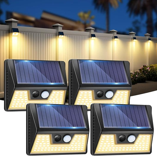4 Pack Solar Fence Lights, Waterproof Motion Sensor Deck Outdoor, Warm White LED Outside Wireless for Wall Yard Steps Stairs Garden - Black-VerdiqueGarden