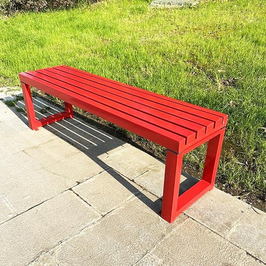 Weatherproof Metal Dining Bench, Outdoor Bench Backless Patio Bench 2-Person Farmhouse Bench Garden Bench for Kitchen, Living Room, Entryway(Red,40in)-VerdiqueGarden