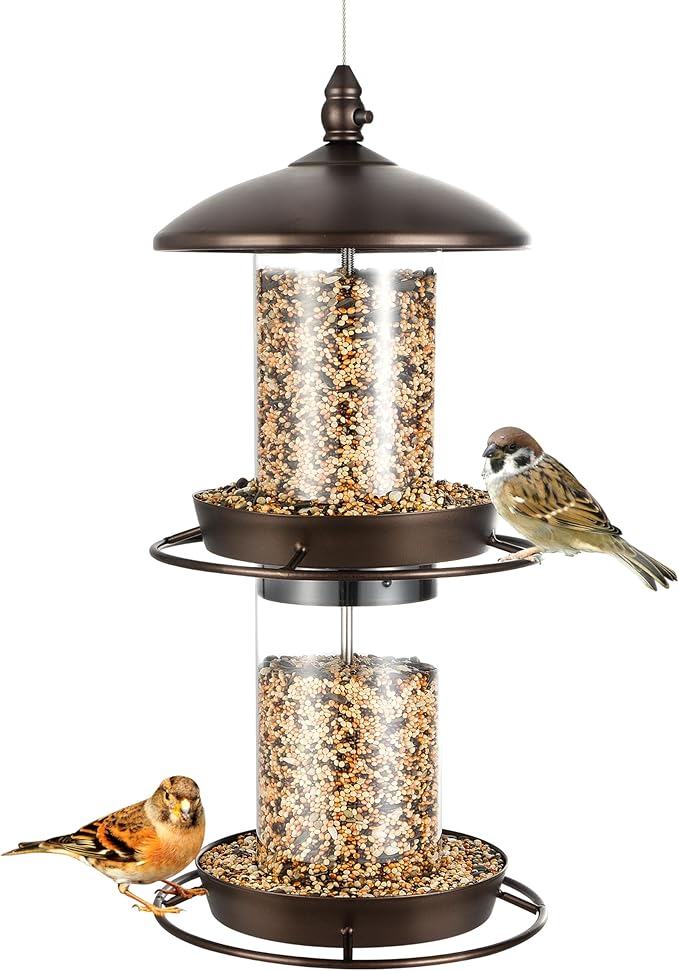 Backyard Expressions 2-Tier Bird Feeder with Sure-Lock Cap and Hanging Hook, Wild Bird Feeders - 4.5 lb Seed Capacity-VerdiqueGarden