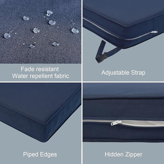 LVTXIII Patio Chair Cushions 19"x19"x3", Water-Repellent Outdoor Seat Cushions for Patio Furniture, Square Chair Pads with Ties for Home Garden Decoration, Set of 2, Navy Blue-VerdiqueGarden