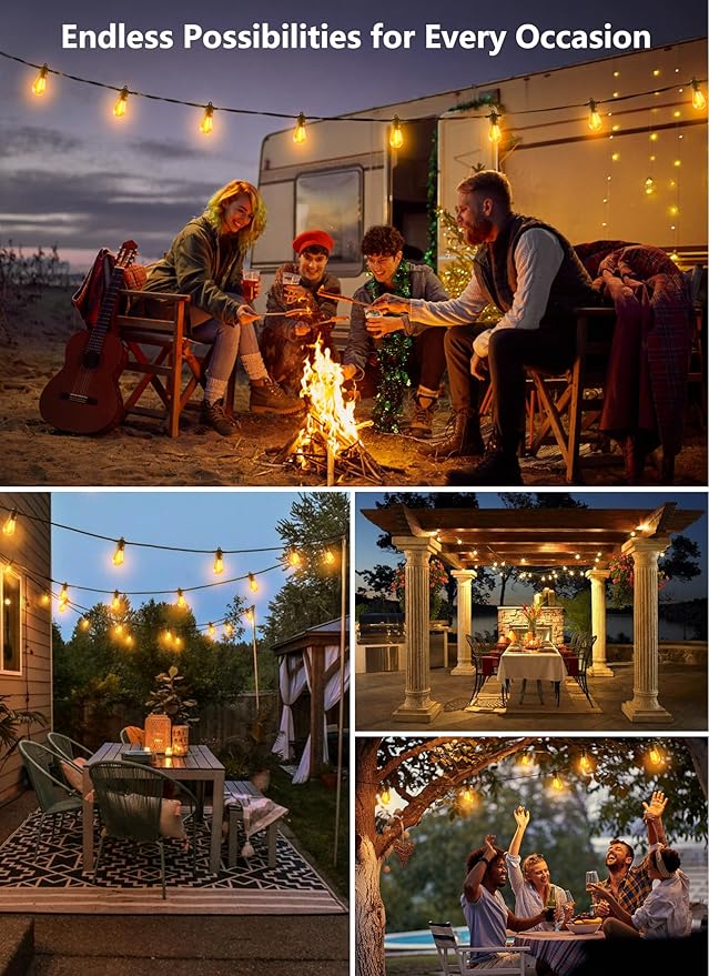 190FT Outdoor String Lights for Patio with 62 Shatterproof S14 Vintage Edison Bulbs, Waterproof Outside Hanging Lights for Backyard Deck Garden Party Xmas Decor, 2700K-VerdiqueGarden
