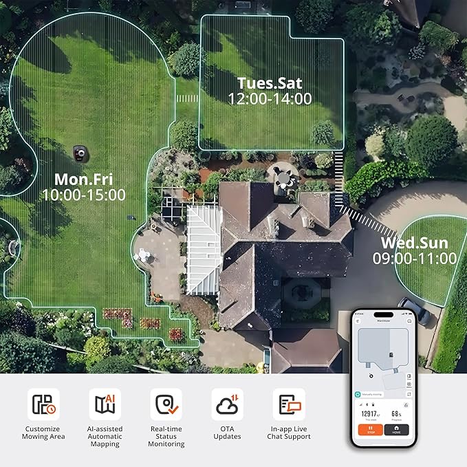 Segway Navimow i110N Robot Lawn Mower Perimeter Wire Free 1/4 Acre RTK+Vision Robotic Lawnmower, AI-Assisted Mapping, Virtual Boundary, APP Control, 58dB(A) Quiet, Multi-Zone Management-VerdiqueGarden