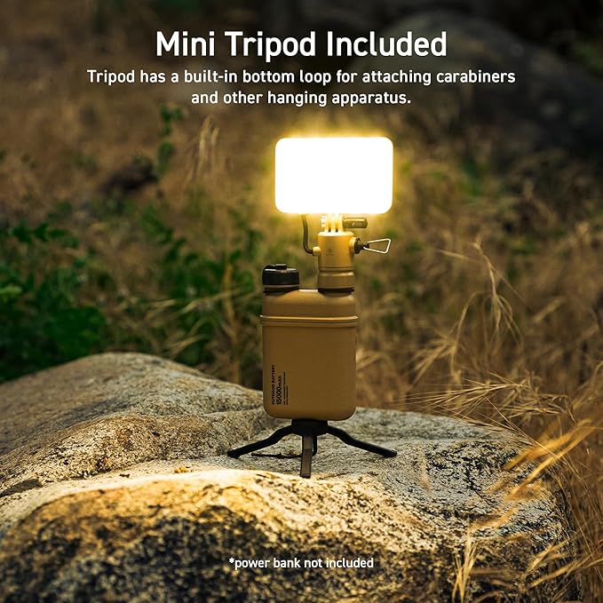 ELECOM NESTOUT Outdoor Camping LED Panel Flashlight w/Mini Tripod, Dimmable USB Powered LED Light, IP44 Water Dust Resistant, 30-1000 Lumen, Portable Lantern for NESTOUT Power Bank, Black (Flash-1)-VerdiqueGarden