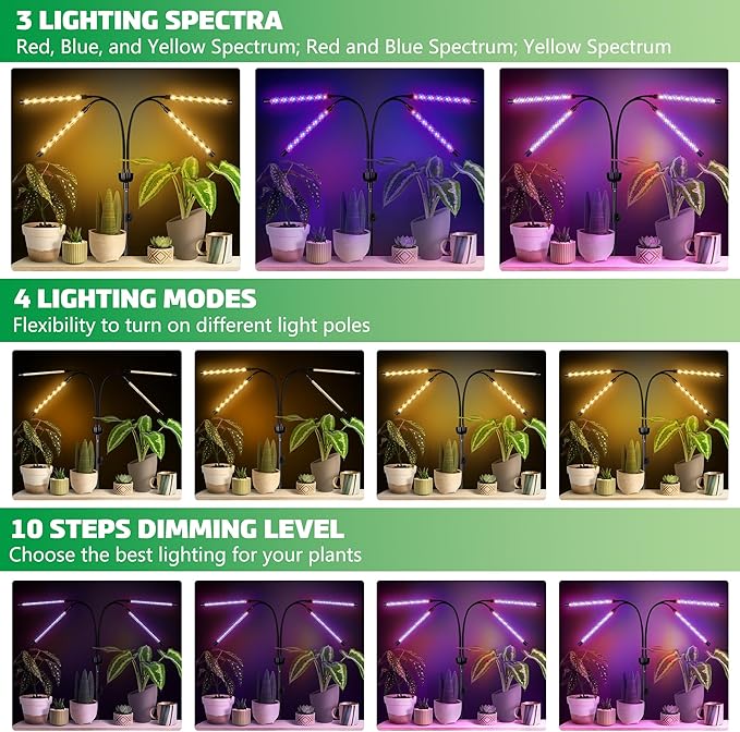 LED Grow Lights for Indoor Plants Full Spectrum with 15-63 inches Adjustable Tripod Stand, Red Blue White Floor Grow Lamp with 4/8/12H Timer with Remote Control-VerdiqueGarden