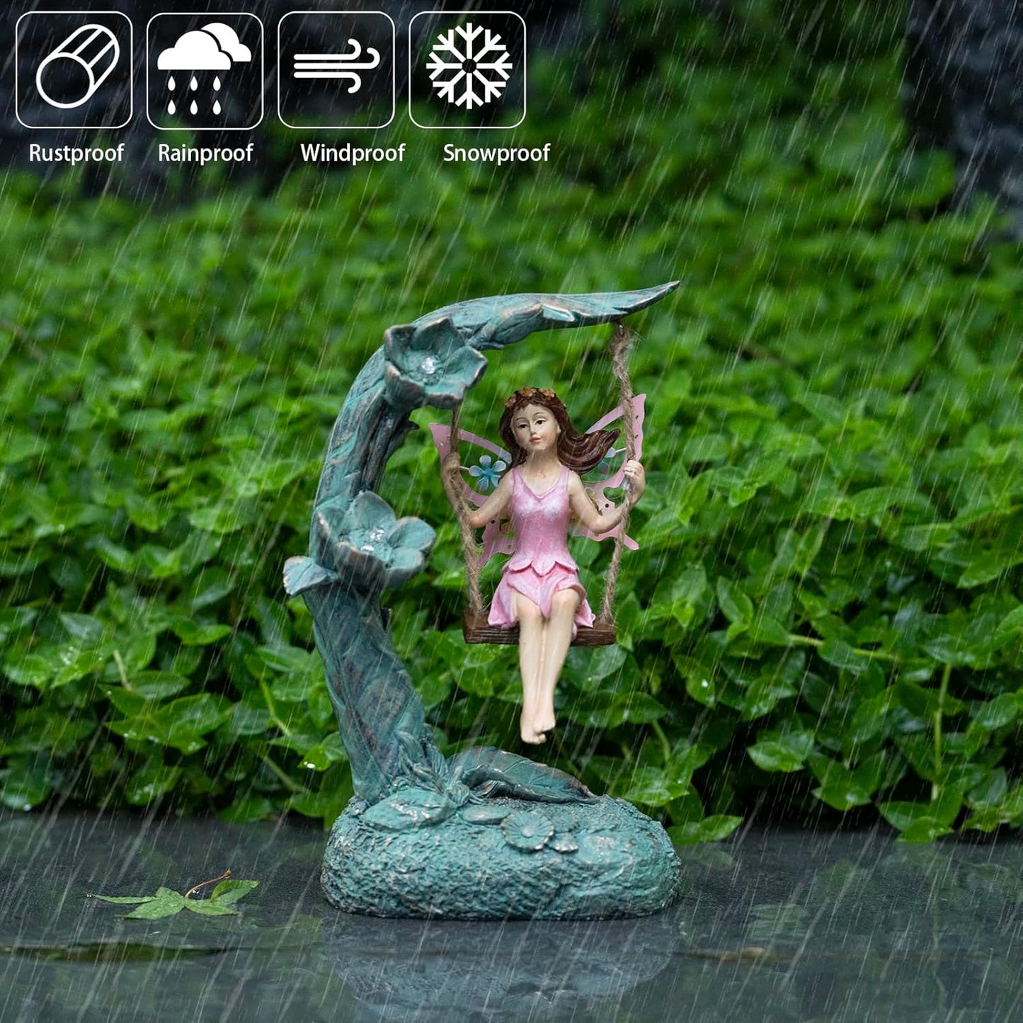 Garden Flower Fairy Outdoor Statue Decor Funny Swing Fairy Ornaments Figurines for Patio Lawn Yard Porch Outside Garden Gifts,9.05 Inches Tall ﻿ ﻿ ﻿-VerdiqueGarden