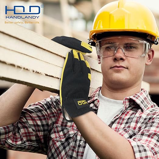 HLDD HANDLANDY Mens Leather Gardening Gloves, Utility Work Gloves for Gardening, Yardwork, Construction, Mechanics-VerdiqueGarden