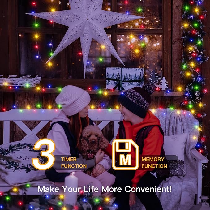 Ollny Christmas Lights Outdoor 400LED 131FT, Multicolor Fairy Lights with Remote 3 Timer, Plug in 8 Modes String Lights for Bedroom Indoor Outside House Party Xmas Decorations-VerdiqueGarden