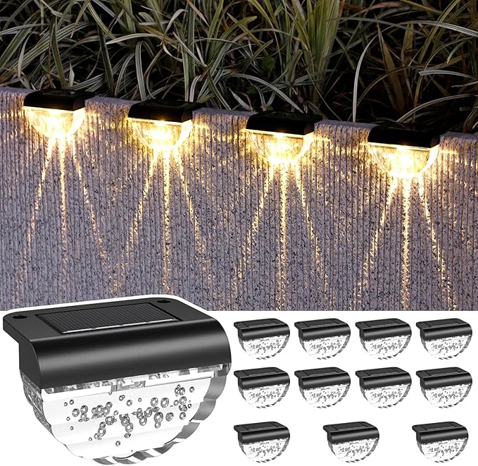 12 Pack Solar Deck Lights Outdoor, Solar Step Lights Waterproof for Outside, Yard, Patio, Garden, Pool, Railing, Stairs, Fence (Warm White)-VerdiqueGarden
