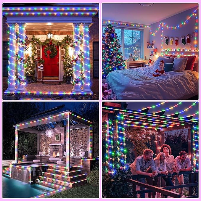 Rope Lights for Outside, 100FT 300 LED Plug in Christmas Lights Outdoor with Waterproof 8 Modes, Connectable String Light for Indoor House Patio Garden Party Easter Decorations, Multicolor-VerdiqueGarden