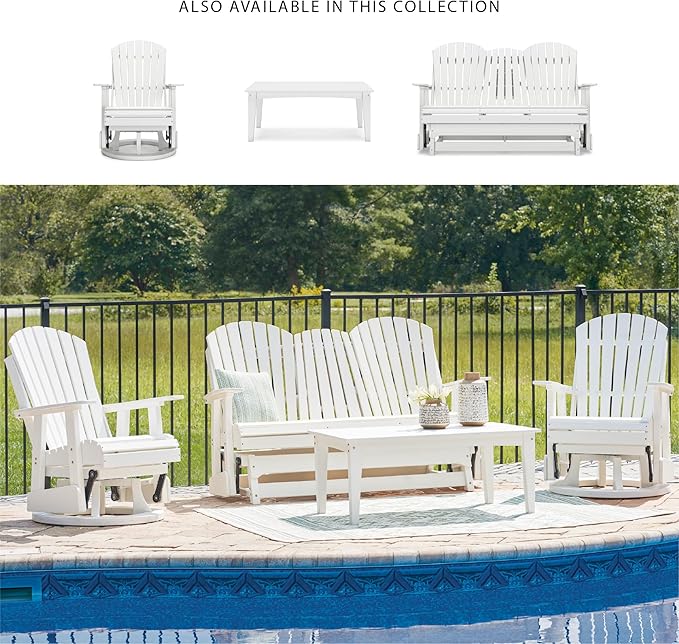 Signature Design by Ashley Hyland Wave Casual Weather Resistant HDPE Outdoor Swivel Glider Chair, White-VerdiqueGarden