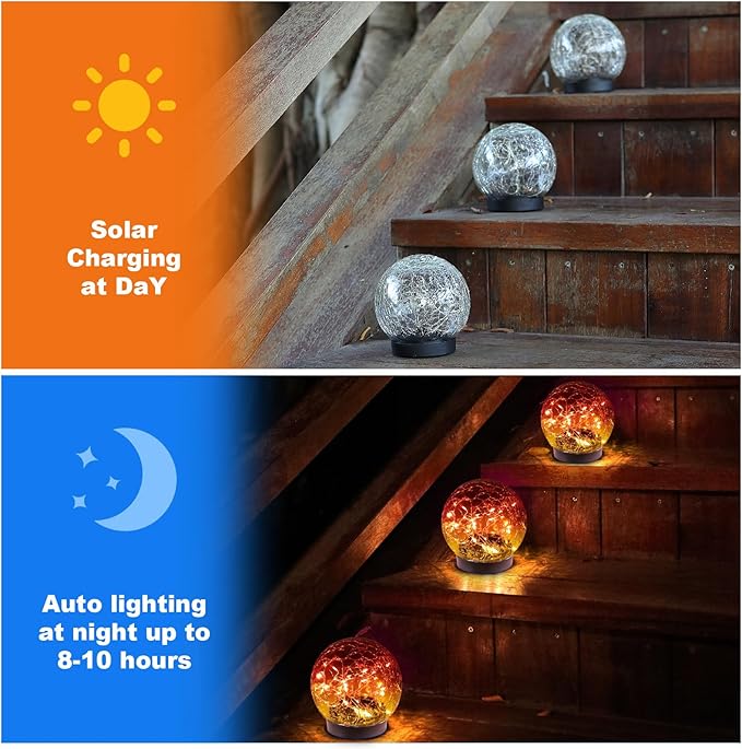 Solar Globe Lights Outdoor Waterproof-Solar Balls-Solar Garden Lights-Solar Orbs for Outside 2 Pack Cracked Glass Ball for Lawn Patio Yard Backyard Decorations-VerdiqueGarden