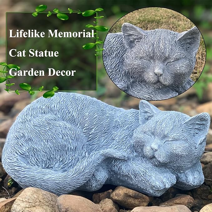 Cat Memorial Stones & Grave Markers Cat Statue, Cats Memorial Gifts for Loss of Cat Sympathy Gift, Cat Statues for Garden Outdoor Statue Decor, 11.4" Length Garden Accent Decorative Cat Figurine-VerdiqueGarden