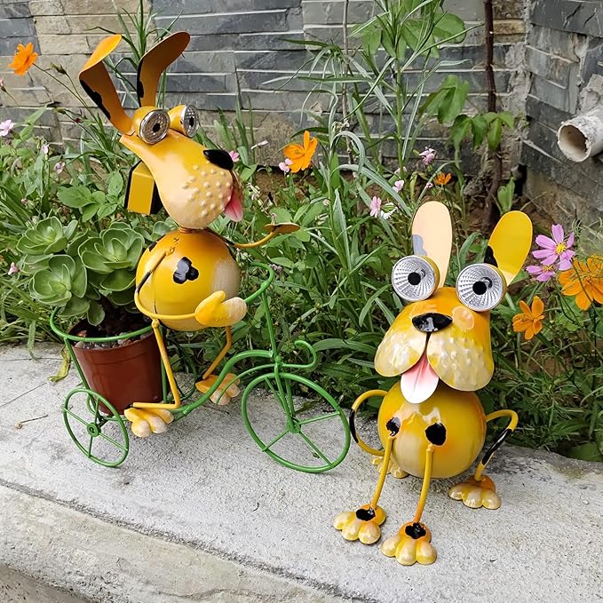 Dog Solar Lights Outdoor,Yard Art Metal Dog Statues,Outdoor Funny Dog Statue for Garden Decor Yard Lawn Ornaments-VerdiqueGarden