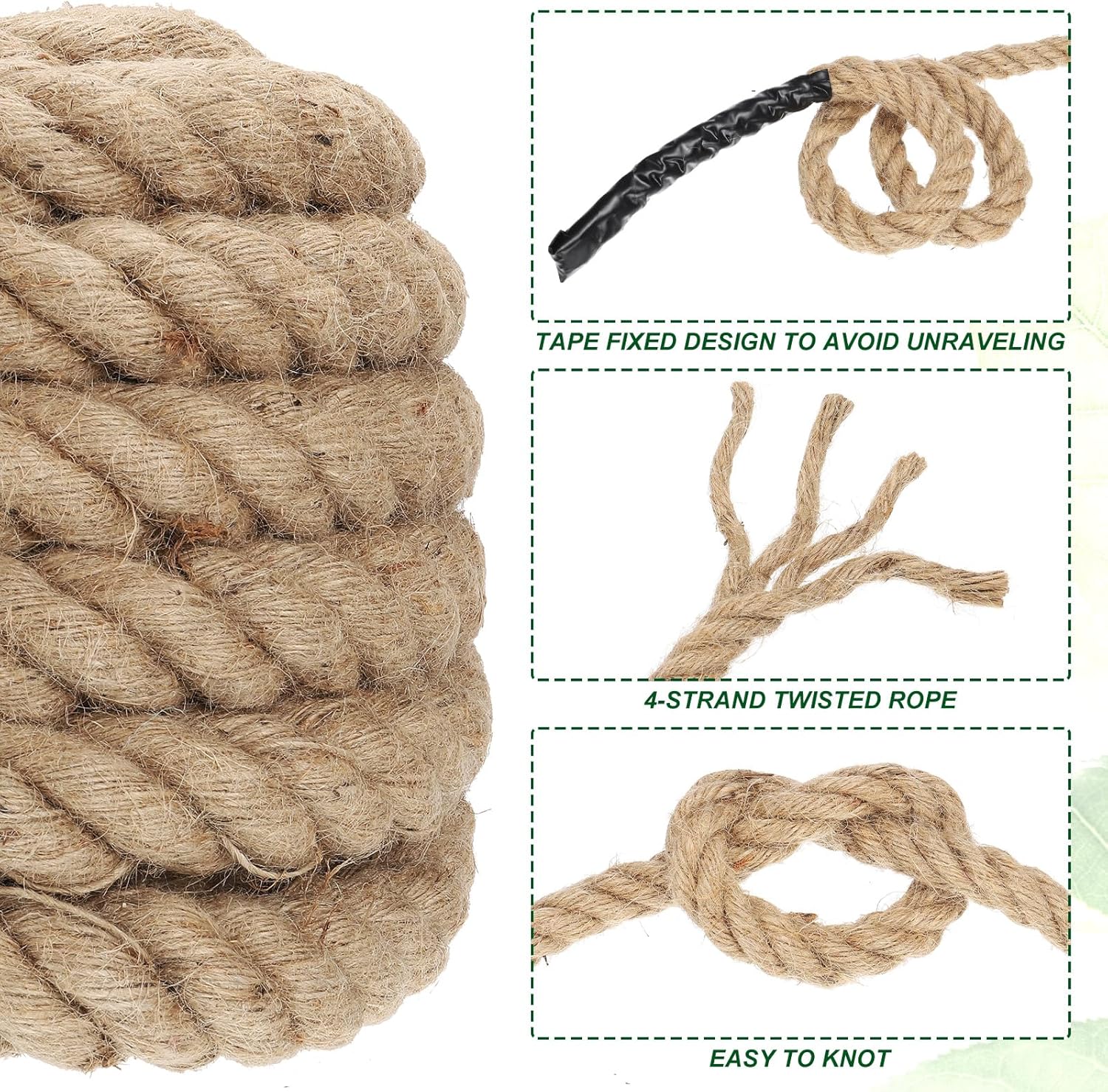 PATIKIL 1-1/4" x 50 Ft Twisted Manila Rope Jute Rope Natural Thick Jute Rope Twine Burlap Rope for Docks Railings Bundling Craft Tug of War Decorating-VerdiqueGarden
