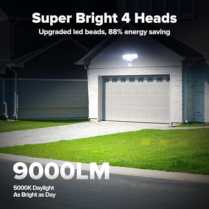 LUTEC 80W 9000LM LED Security Lights Motion Sensor Outdoor Lights, 4 Head LED Flood Light Outdoor 5000K Daylight, IP65 Waterproof, Motion Detected Light for Outside, Garage, Yard - 2 Pack (White)-VerdiqueGarden