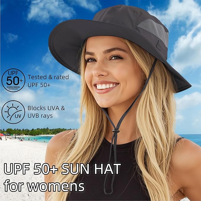 Connectyle Women's UPF 50+ Sun Hat UV Protection Wide Brim Bucket Hat Summer Beach Hats Fishing Hiking Outdoor Safari Hats-VerdiqueGarden