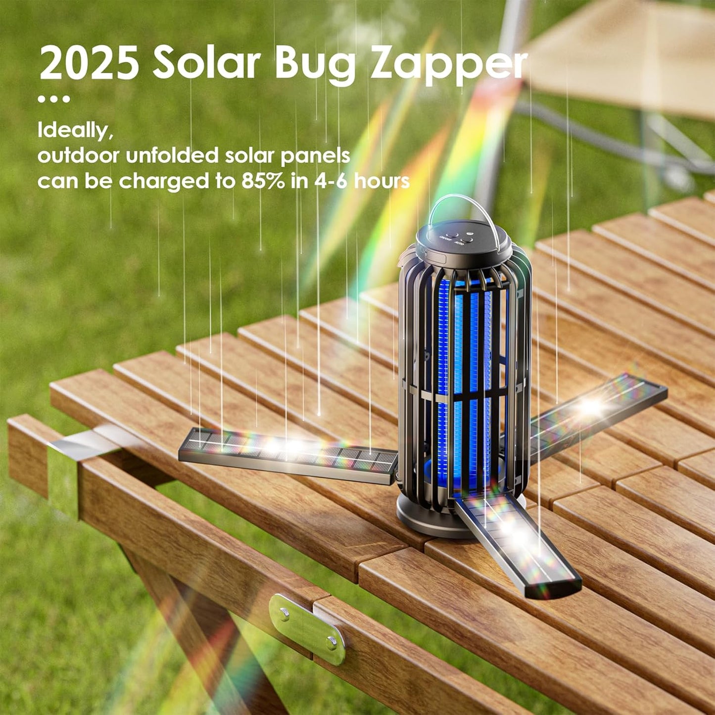 Bug Zapper, Solar Bug Zapper with 3 Solar Charging Panels, IP65 Waterproof Mosquito Zapper, 4200V Mosquito Zapper with LED Light, Outdoor Indoor AUTO ON/Off-VerdiqueGarden