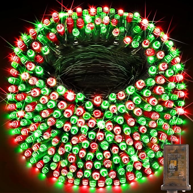 KNONEW 403FT 1000 LED Christmas String Lights Outdoor Green Wire Fairy Light 8 Modes & Timer Plug in Waterproof LED String Lights for Xmas Yard Tree Wedding Party Holiday Decorations (Red and Green)-VerdiqueGarden