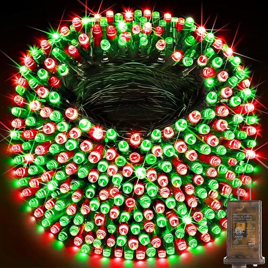 KNONEW 600FT 1500 LED Christmas String Lights Outdoor Green Wire Fairy Light 8 Modes & Timer Plug in Waterproof LED String Lights for Xmas Yard Tree Wedding Party Holiday Decorations(Red and Green)-VerdiqueGarden