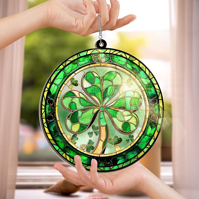 St Patricks Day Decorations - Irish Gifts for Women Men Friends Family, Shamrock Decorations, St Patricks Day Accessories - Double Layered Hanging Suncatcher 12 in-VerdiqueGarden